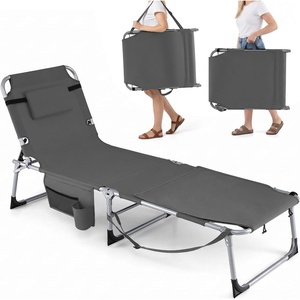 image:imageGiantex 2Pack Tanning Chair with 5 Adjustable Position Face amp Arm Hole HandShoulder Strap Removable Pillow Side Pocket 330 Lbs Capacity Lounge Chair Outdoor for Beach Sunbathing BlueGrey