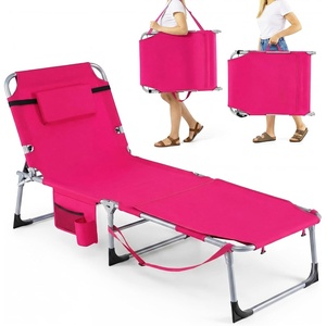 image:imageGiantex 2Pack Tanning Chair with 5 Adjustable Position Face amp Arm Hole HandShoulder Strap Removable Pillow Side Pocket 330 Lbs Capacity Lounge Chair Outdoor for Beach Sunbathing BluePink