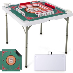 image:imageGiantex Folding Mahjong Table 35 Square Card Table with Cup Holders Removable Noise Reduction Mat HDPE Tabletop 4Player Portable Domino Tables for Poker Blackjack Board Game RedGreen