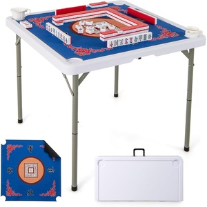 image:imageGiantex Folding Mahjong Table 35 Square Card Table with Cup Holders Removable Noise Reduction Mat HDPE Tabletop 4Player Portable Domino Tables for Poker Blackjack Board Game RedNavy