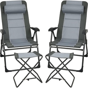 image:imageGiantex Set of 2 Patio Dining Chairs with Footstools Folding Recliner Chairs with 7Position Adjustable Backrest Headrest Mesh Bag Outdoor Portable Lounge Chairs for Poolside Backyard GreyGrey