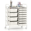 image:imageGiantex 10Drawer Rolling Storage Cart wWheels Handle Removable Drawers Mobile Organizer Storage Unit Trolley Utility Cart for Home Kitchen Living Room Office Play Room Green GradientIvory