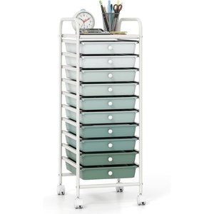image:imageGiantex 10Drawer Rolling Storage Cart wWheels Handle Removable Drawers Mobile Organizer Storage Unit Trolley Utility Cart for Home Kitchen Living Room Office Play Room Green GradientGreen Gradient