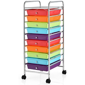 image:imageGiantex 10Drawer Rolling Storage Cart wWheels Handle Removable Drawers Mobile Organizer Storage Unit Trolley Utility Cart for Home Kitchen Living Room Office Play Room Green GradientRedOrangeGreenBluePurple