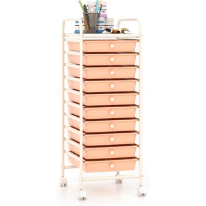 image:imageGiantex 10Drawer Rolling Storage Cart wWheels Handle Removable Drawers Mobile Organizer Storage Unit Trolley Utility Cart for Home Kitchen Living Room Office Play Room Green GradientPeach Fuzz
