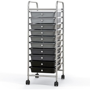 image:imageGiantex 10Drawer Rolling Storage Cart wWheels Handle Removable Drawers Mobile Organizer Storage Unit Trolley Utility Cart for Home Kitchen Living Room Office Play Room Green GradientGray Gradient