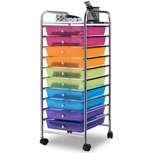 image:imageGiantex 10Drawer Rolling Storage Cart wWheels Handle Removable Drawers Mobile Organizer Storage Unit Trolley Utility Cart for Home Kitchen Living Room Office Play Room Green GradientMulticolor