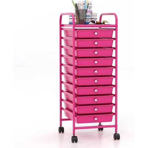 image:imageGiantex 10Drawer Rolling Storage Cart wWheels Handle Removable Drawers Mobile Organizer Storage Unit Trolley Utility Cart for Home Kitchen Living Room Office Play Room Green GradientHot Pink