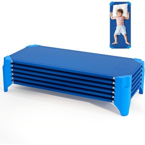 image:imageGiantex Stackable Daycare Cots for Sleeping 53 L x 24 W Portable Nap Cots for Kids and Toddlers wEasy Lift Corners SpaceSaving Toddler Bed for Preschool Classroom Pet Daycare Pack of 6 MultiBlue