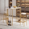 image:imageGiantex 3Pieces Bar Table Set for 2 60 Pub Tables with 2 Padded Stools Faux Marble Tabletop Storage Shelves NonSlip Foot Pads Dining Table Set for Dinette Dining Room Golden and WhiteGolden and White