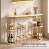image:imageGiantex 3Pieces Bar Table Set for 2 60 Pub Tables with 2 Padded Stools Faux Marble Tabletop Storage Shelves NonSlip Foot Pads Dining Table Set for Dinette Dining Room Golden and WhiteGolden and White