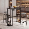 image:imageGiantex 3Pieces Bar Table Set for 2 60 Pub Tables with 2 Padded Stools Faux Marble Tabletop Storage Shelves NonSlip Foot Pads Dining Table Set for Dinette Dining Room Golden and WhiteBlack