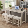 image:imageGiantex 4Pieces Bar Table Set with Charging Station 59inches Dinner Tables with 3 Padded Stools Adjustable Foot Pads SpaceSaving Dining Table Set for Dinette Dining Room Kitchen