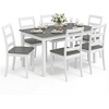 image:imageGiantex 7Piece Dining Table Set for 6 Rectangular 60inches Kitchen Table and 6 Dining Chairs with Rubber Wood Legs Protective Foot Pads Farmhouse Dinette Set for Dining Room Restaurant GrayGrey