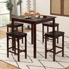 image:imageGiantex Dining Table Set for 4 Counter Height Dining Set with 4 Bar Stools SpaceSaving Kitchen Table Chairs Set for Small Place Dinette Breakfast Nook WhiteBrown