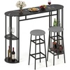 image:imageGiantex 3Pieces Bar Table Set for 2 60 Pub Tables with 2 Padded Stools Faux Marble Tabletop Storage Shelves NonSlip Foot Pads Dining Table Set for Dinette Dining Room Golden and WhiteBlack