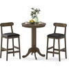 image:imageGiantex 3Pieces Wood Bar Table Set for 2 Round Pub Tables and 2 Dining Chairs with Padded Seat Pedestal Base Backrest Footrest Farmhouse Dining Table Set for Breakfast Nook Kitchen Dinette