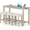 image:imageGiantex 4Pieces Bar Table Set with Charging Station 59inches Dinner Tables with 3 Padded Stools Adjustable Foot Pads SpaceSaving Dining Table Set for Dinette Dining Room Kitchen