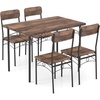 image:imageGiantex 5Piece Dining Table Set for 4 43Inches Rectangular Kitchen Table amp 4 Armless Chairs with Upholstered Seat Metal Frame SpaceSaving Dinette Set for Living Room Rustic BrownBlackTable 43 x 28 x 30