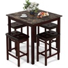 image:imageGiantex Dining Table Set for 4 Counter Height Dining Set with 4 Bar Stools SpaceSaving Kitchen Table Chairs Set for Small Place Dinette Breakfast Nook WhiteBrown