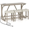 image:imageGiantex Small Dining Table Set  4Piece Bar Table and Chairs Set with Power Outlet Upholstered Saddle Seat Stools Counter Height Dining Table Set Breakfast Nook for 3 People Kitchen Table Set