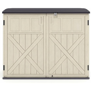image:imageGiantex 20 CuFt Outdoor Storage Cabinet Resin Storage Shed Navy  Adjustable Shelf Lockable 3Door Patio Storage Box for Garden Tools Cushions Pool SuppliesBeige