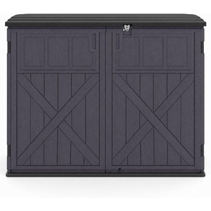 image:imageGiantex 20 CuFt Outdoor Storage Cabinet Resin Storage Shed Navy  Adjustable Shelf Lockable 3Door Patio Storage Box for Garden Tools Cushions Pool SuppliesNavy