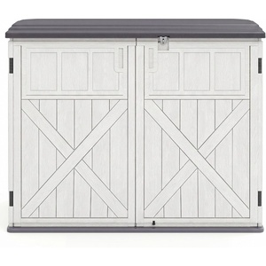 image:imageGiantex 20 CuFt Outdoor Storage Cabinet Resin Storage Shed Navy  Adjustable Shelf Lockable 3Door Patio Storage Box for Garden Tools Cushions Pool SuppliesWhite