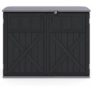 image:imageGiantex 20 CuFt Outdoor Storage Cabinet Resin Storage Shed Navy  Adjustable Shelf Lockable 3Door Patio Storage Box for Garden Tools Cushions Pool SuppliesBlack
