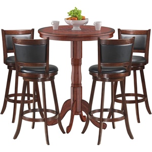 image:imageGiantex 3 Pcs Dining Table Set Wooden Pub Pedestal Side Table with Stable Base 360 Degrees Swivel Bar Stool Round Bar Table and Stools for Living Room Small Space Restaurant Dining Room Dinette5