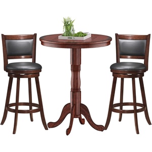 image:imageGiantex 3 Pcs Dining Table Set Wooden Pub Pedestal Side Table with Stable Base 360 Degrees Swivel Bar Stool Round Bar Table and Stools for Living Room Small Space Restaurant Dining Room Dinette3