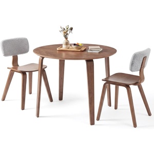 image:imageGiantex 375 Round Dining Table Set for 2 Rubber Wood Kitchen Table and Chairs with Padded Back 3 Piece Space Saving Dinner Table Set for Small Apartment Living Dining RoomGrey  Walnut