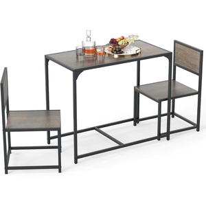 image:imageGiantex 3Piece Dining Table Set for 2 Small Industrial Kitchen Table with 2 Chairs Metal Frame Space Saving Dinette Set for Breakfast Nook Dinner Small Space Apartment Living Room Grey OakGrey