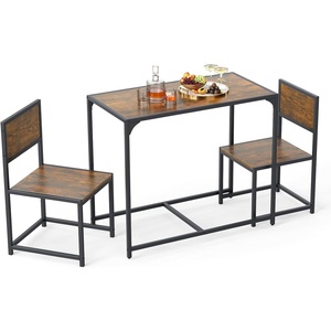image:imageGiantex 3Piece Dining Table Set for 2 Small Industrial Kitchen Table with 2 Chairs Metal Frame Space Saving Dinette Set for Breakfast Nook Dinner Small Space Apartment Living Room Grey OakRustic Brown