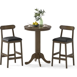image:imageGiantex 3Pieces Wood Bar Table Set for 2 Round Pub Tables and 2 Dining Chairs with Padded Seat Pedestal Base Backrest Footrest Farmhouse Dining Table Set for Breakfast Nook Kitchen Dinette
