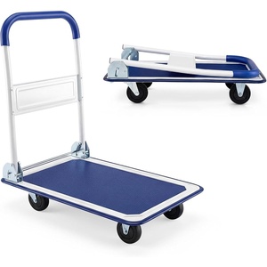 image:imageGiantex 5 660lbs Platform Cart Dolly Folding Foldable Moving Warehouse Push Hand Truck Blue 355inch x 24inch BaseboardBlue330 LBS