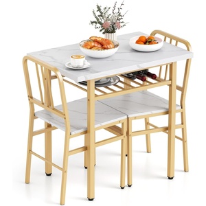 image:imageGiantex 5Piece Dining Table Set 40 Round Kitchen Table amp Chairs with Storage Rack amp Metal Frame SpaceSaving Dinette Furniture for Small Space Dining Room Breakfast Nook Apartment WhiteGoldWhite  Gold
