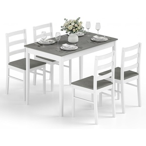 image:imageGiantex 7Piece Dining Table Set for 6 Rectangular 60inches Kitchen Table and 6 Dining Chairs with Rubber Wood Legs Protective Foot Pads Farmhouse Dinette Set for Dining Room Restaurant GrayGrey