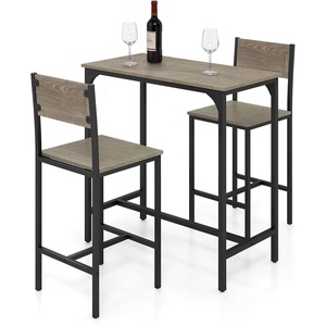 image:imageGiantex Bar Table and Chairs Set for 2 475 Pub Table with 2 Stools Sturdy Metal Frame amp Footrest Counter Height Kitchen Table Set for Small Space Breakfast Nook Dining Room Apartment BrownGrey