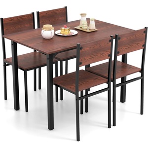 image:imageGiantex Dining Table Set for 4 5Piece Modern Kitchen Table and Chairs with Metal Frame amp Adjustable Foot Pads Space Saving Wood Dinette Set for Small Space Breakfast Nook Apartment WalnutWalnut