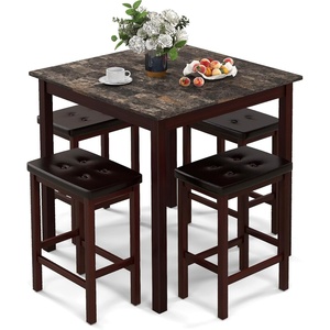 image:imageGiantex Dining Table Set for 4 Counter Height Dining Set with 4 Bar Stools SpaceSaving Kitchen Table Chairs Set for Small Place Dinette Breakfast Nook WhiteBrown