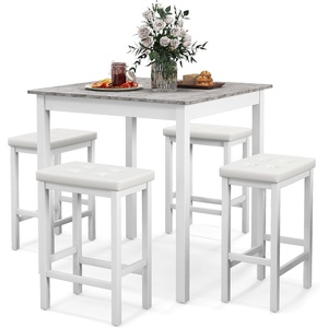 image:imageGiantex Dining Table Set for 4 Counter Height Dining Set with 4 Bar Stools SpaceSaving Kitchen Table Chairs Set for Small Place Dinette Breakfast Nook WhiteWhite