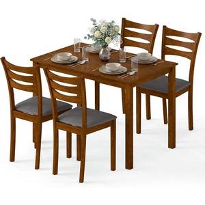 image:imageGiantex Dining Table Set for 4 Rectangular Kitchen Table Set w 4 Upholstered Chairs amp Solid Rubber Wood Frame SpaceSaving Farmhouse Dinette Set for Small Space Dining Room Breakfast NookWalnut  Grey