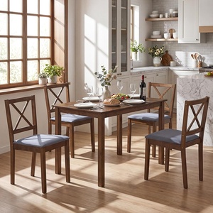 image:imageGiantex Dining Table Set for 4 Rectangular Kitchen Table Set w 4 Upholstered Chairs amp Solid Rubber Wood Frame SpaceSaving Farmhouse Dinette Set for Small Space Dining Room Breakfast NookBrowngrey