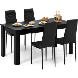 image:imageGiantex Dining Table Set for 46 Modern Rectangular Kitchen Table with 4 PVC Leather Dining Chairs 330Lbs SpaceSaving Dinette Set for Breakfast Nook Kitchen Restaurant Cafe Black 5Pieces