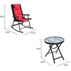 image:imageGiantex 3 PCS Folding Bistro Set Outdoor Patio Rocking Chairs Round Table Set 2 Rocking Chairs wGlass Coffee Table for Yard Patio Deck Backyard Padded Seat Red amp BlackRed  Black