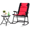 image:imageGiantex 3 PCS Folding Bistro Set Outdoor Patio Rocking Chairs Round Table Set 2 Rocking Chairs wGlass Coffee Table for Yard Patio Deck Backyard Padded Seat Red amp BlackRed  Black