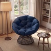 image:imageGiantex Wicker Papasan Chair with Soft Thick Cushion Sturdy Metal Frame Rattan Base 360 Swivel Round Lounge Reading Chair for Living Room Bedroom Patio Indoor Outdoor Use GreenNavy Blue