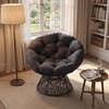 image:imageGiantex Wicker Papasan Chair with Soft Thick Cushion Sturdy Metal Frame Rattan Base 360 Swivel Round Lounge Reading Chair for Living Room Bedroom Patio Indoor Outdoor Use GreenGrey
