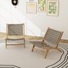 image:imageGiantex Woven Accent Chair Boho Mid Century Modern Armless Accent Chair wNylon Backrest amp Seat Teak Wood Frame Comfy Side Reading Chair for Living Room Bedroom Indoor Outdoor Light BrownLight Brown